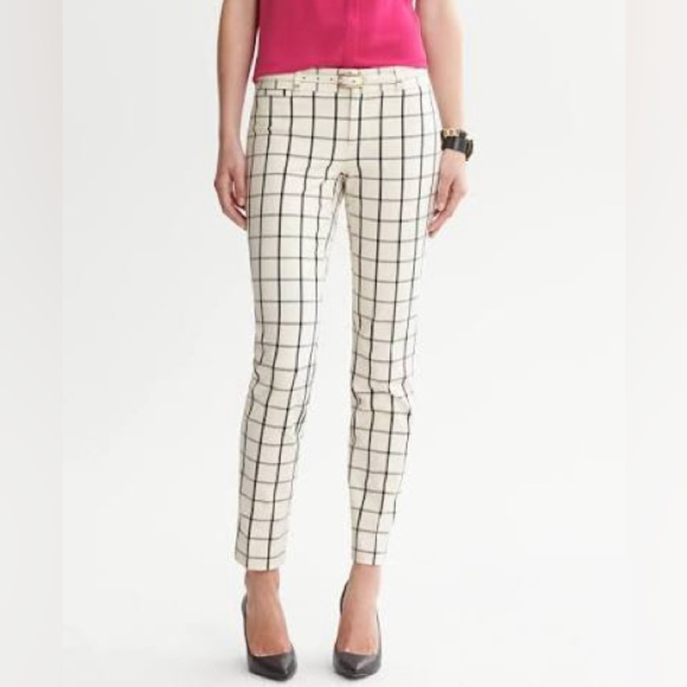 Banana Republic Beige Sloane-Fit Windowpane Women's Slim Ankle Pant | Size 0